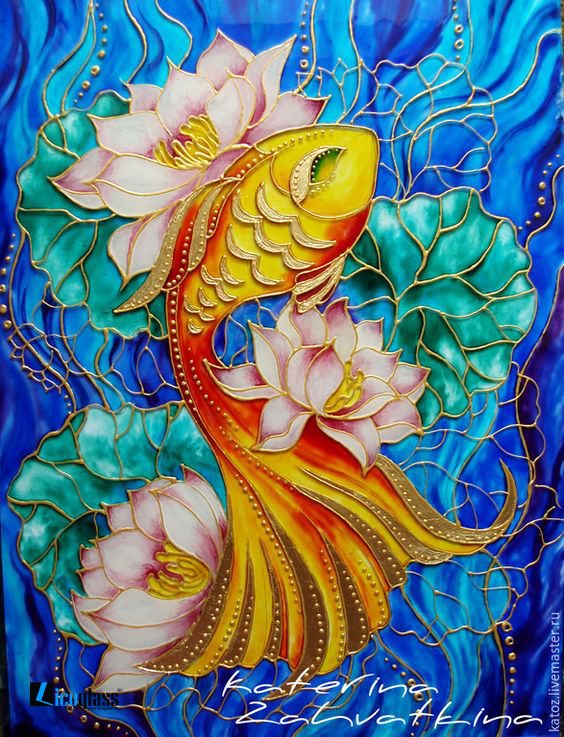  Tranh kính sen cá sinh động